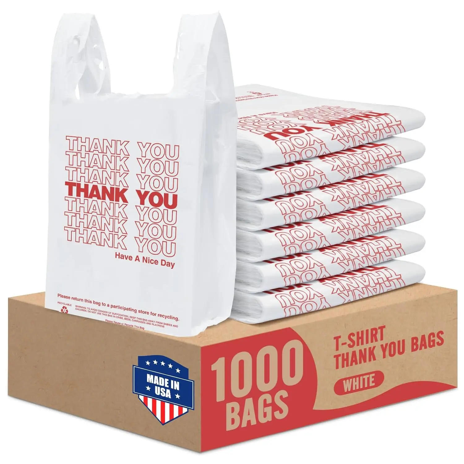 Wholesale Open-Top Rectangular Waterproof Plastic Grocery Bags, 11.5x6.5x21in 0.47mil Thank You Bulk Cart Bags, 1000 Count, for Grocery Store & Retail Use, Bulk Bag