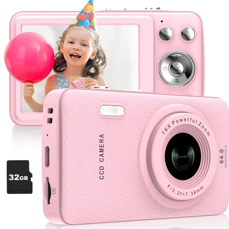 W&O Unisex Digital Point and Shoot Camera - FHD 1080P, 50MP, 16X Zoom, Anti-Shake, Hybrid AF, Compact Portable, Type-C Charging, 32GB Card, Custom-Fit Modern Devices, Q3 Digital Cameras Gift for 3-10 Years Old Boys & Toddlers,techvibes