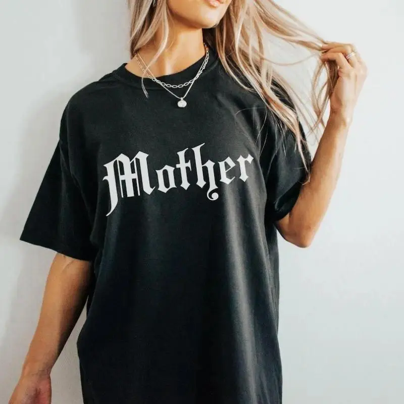 Women's Gothic Grunge Aesthetic Round Neck T-Shirt - Unisex Soft Cotton Crewneck Short Sleeve Top for Edgy Rebel Alternative Moms (Rocker Mom, Witchy Mama, Spooky Print Streetwear), Lady, Tshirt