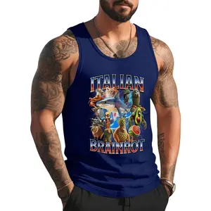 Tralalero Tralala Bombardino Crocodilo Italian Brainrot Tank Top , Summer Gym Muscle Sleeveless, Casual Knitted Slim Fit Beach Tank top Fabric Menswear