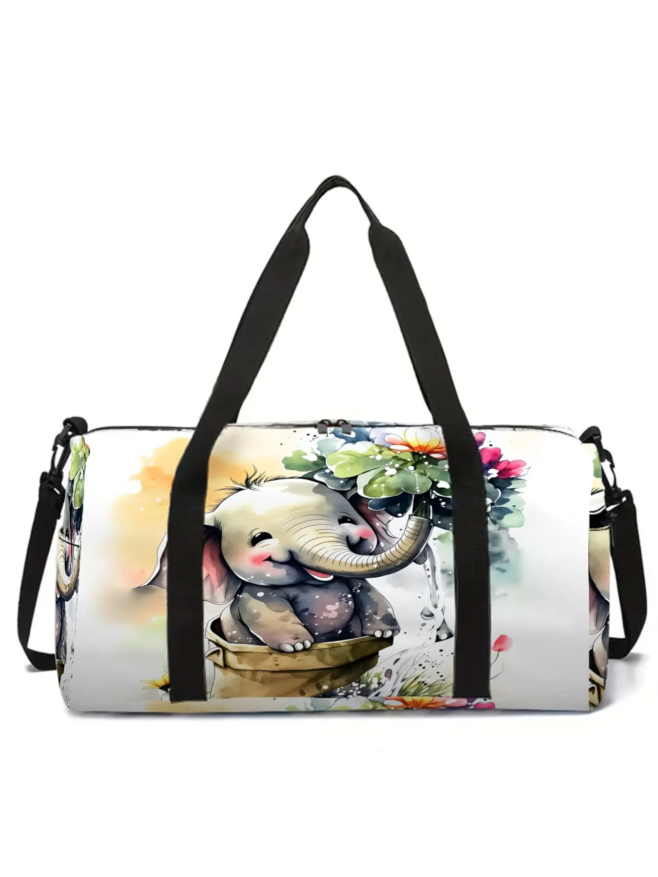 Floral elephant print travel bag, luggage bag, yoga bag, gym bag