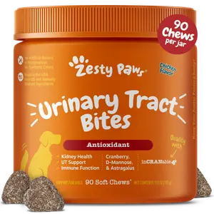 Zesty Paws Quality Urinary Tract Bites for Dogs Soft Chew Pet Treats with Cranberry D-Mannose & Astragalus for Kidney Bladder Health Ut Support Immune Function Premium InCRANable Concentrate Chicken Flavor