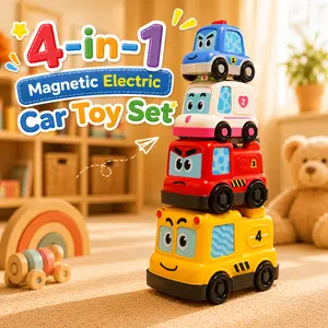 4-in-1 Magnetic Electric Car Toy Set - Russian Nesting & Stacking Gameplay & Magnetic train, Educational Children's Puzzle Toy, Good gift choices for children