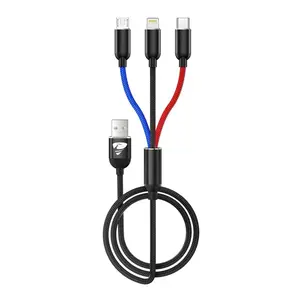 3-in-1 Fast Charging Cable – Nylon Braided, 4ft Type-C + Micro USB + Lightning, Universal Smartphone & Device Charger