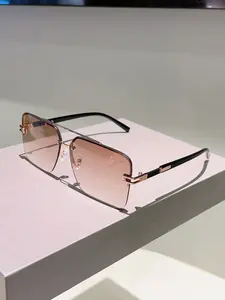 New Half Frame Square Sunglasses Metal Spliced Leg Design Trendy Versatile Simple Style Fashion Glasses for Men and Women High Quality Eyewear