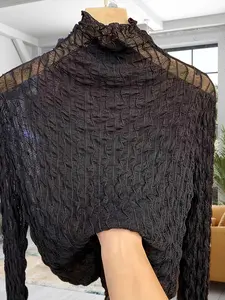 Women's High Neck Lace Long Sleeve Top Womenswear, Elegant Solid Color Inner Layer Shirt Without Zipper, All Seasons Fashion