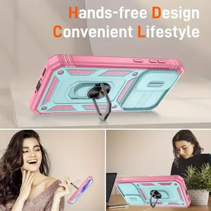 Shockproof Phone Case with 360° Rotatable Ring Kickstand, Slide Camera Cover Phone Case, Phone Accessories for Samsung S25 S24 S23 S22 S21 S20 FE S25 Edge, Protective, Shockproof Casing