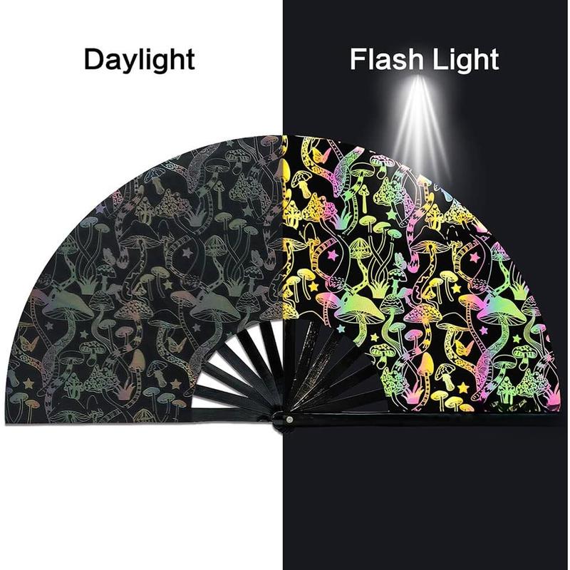 Lridescent Holographic Large Rave  Folding Clack Hand Fan With Holster for Men/Women Handheld Fan for EDM,Music Festival,Club,Freaky,Party,Dance,Performance,Decoration,