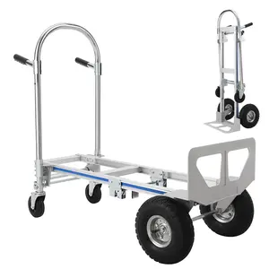 2-in-1 Aluminum Folding Hand Truck Dolly, 770 LBS Capacity Dolly Cart Foldable with Rubber Wheels, Convertible Hand Trucks Heavy Duty, Collapsible Hand Cart for Warehouse and Supermarket