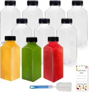 10 Pcs 12oz Plastic Juice Bottles With Caps, Reusable Food Grade Chear Juice Containers for Juicing, Smoothies, Coffee, and Other Beverages