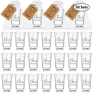 50 Sets Acrylic Shot Glasses Party Favor Packs, 1.2oz Acrylic Cups with Pink/Blue Sticker and Gift Bags, bridal shower gift Drinkware man gift set