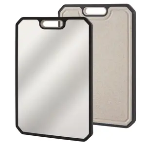 15x10 Inch Double Sided Stainless Steel Cutting Board with Deep Juice Grooves and Integrated Handles, Heavy-Duty, Rust Resistant & Easy to Clean Kitchen Chopping Board