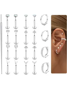 Threadless Flat Back Earrings Studs 316L Surgical Steel Cartilage Earrings for Women Men Push in Nose Rings 20G 18G 16G CZ Tragus Conch Lip Medusa Nostril Piercing Jewellery Hypoallergenic