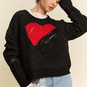 Davi & Dani Davi & Dani Contrast Heart Dropped Shoulder Sweater