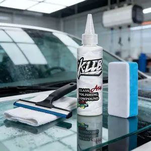 Cleaner Glass Polish Compound Oil Film Remover Streak-Free High Gloss Glass Cleaner Watermark Heavy Stain Remover for Car Windows and Mirrors 1 Bottle 150ml with 1 Sponge Applicator Car Care Products