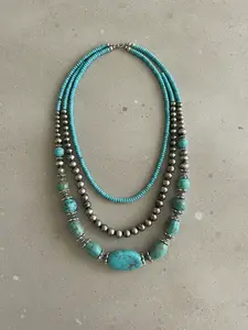 Boho Style Turquoise Texture Beaded Necklace Set, Fashion Jewelry for Party, Daily Clothing Decor, Trendy All-match & Exquisite Jewelry for Birthday Gift, Daily Wear Necklace