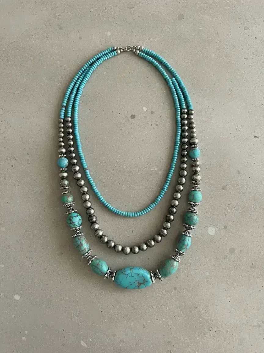 Boho Style Turquoise Texture Beaded Necklace Set, Fashion Jewelry for Party, Daily Clothing Decor, Trendy All-match & Exquisite Jewelry for Birthday Gift, Daily Wear Necklace, Decorative Necklace