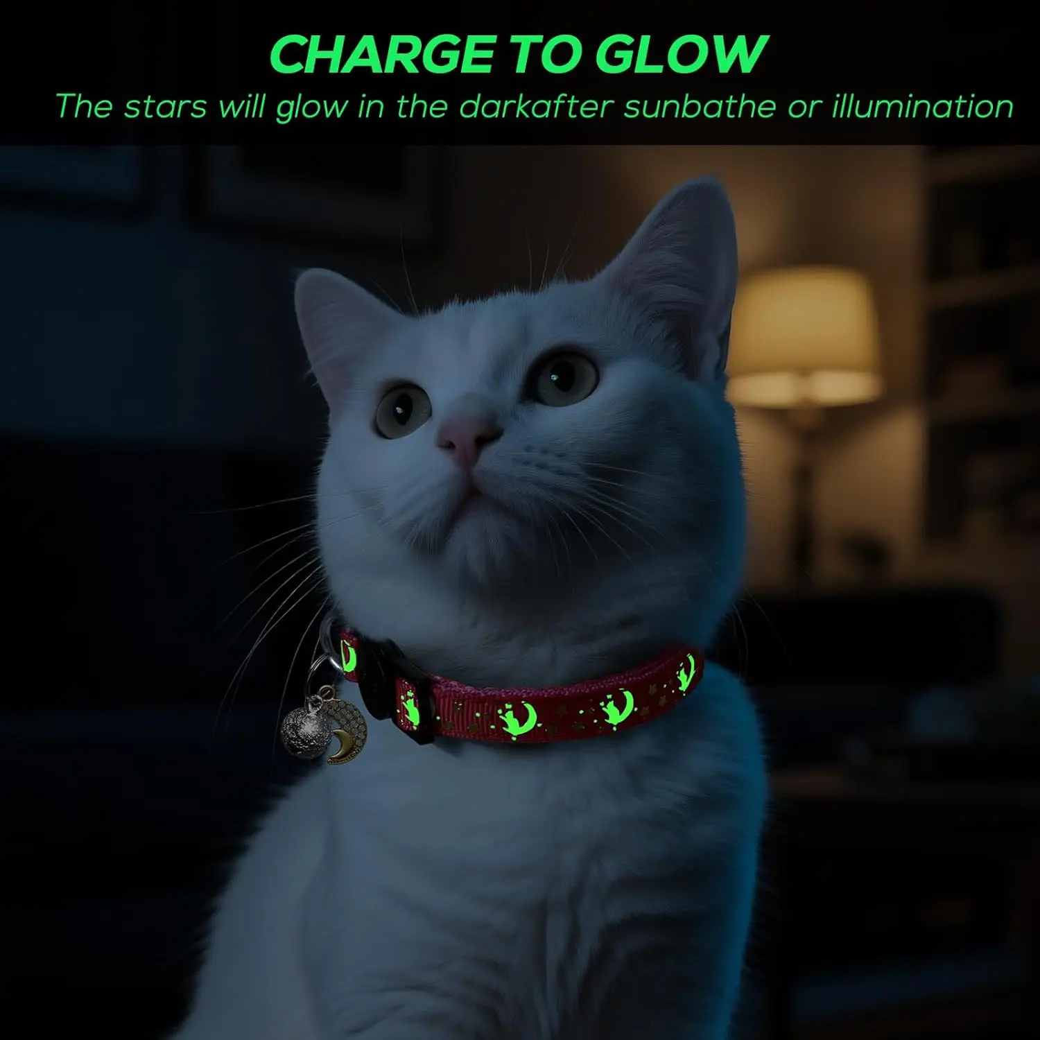 4 PCS Breakaway Cat Collars with Bell Moons Stars,Kitten Collar and Adjustable with Pendant Glow,Cute Kitty Collar for Girl Boy Cats,Pet Gifts,Accessories(4 Colors)