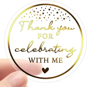 100PCS Thank You for Celebrating with Me Stickers, Clear Gold Foil Party Favor Labels for Birthday, Baby Shower, Bridal Shower, Graduation & Gift Bag Packaging 1.6 Inch