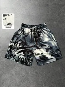 Summer Hip-Hop Street Style Men's Eye Art Digital Print Casual Printed Shorts, Drawstring Waist, Lightweight Fabric, Perfect for Summer Parties and Streetwear