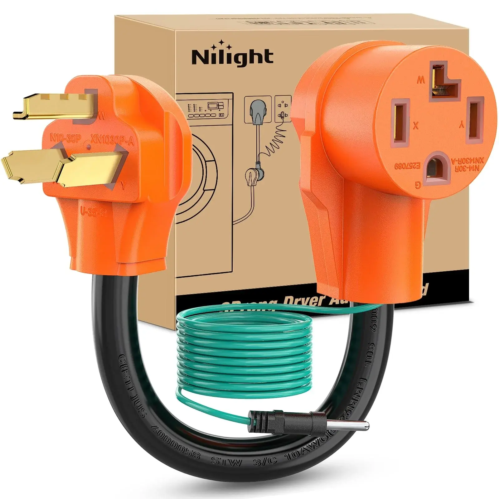 Nilight Heavy Duty 30A Socket Adapter - 10-30P Male to 14-30R Female 3-Prong Receptacle, Pure Copper Wall Socket Extender, Outdoor Safe Electrical Power Expander, Socket Adapters