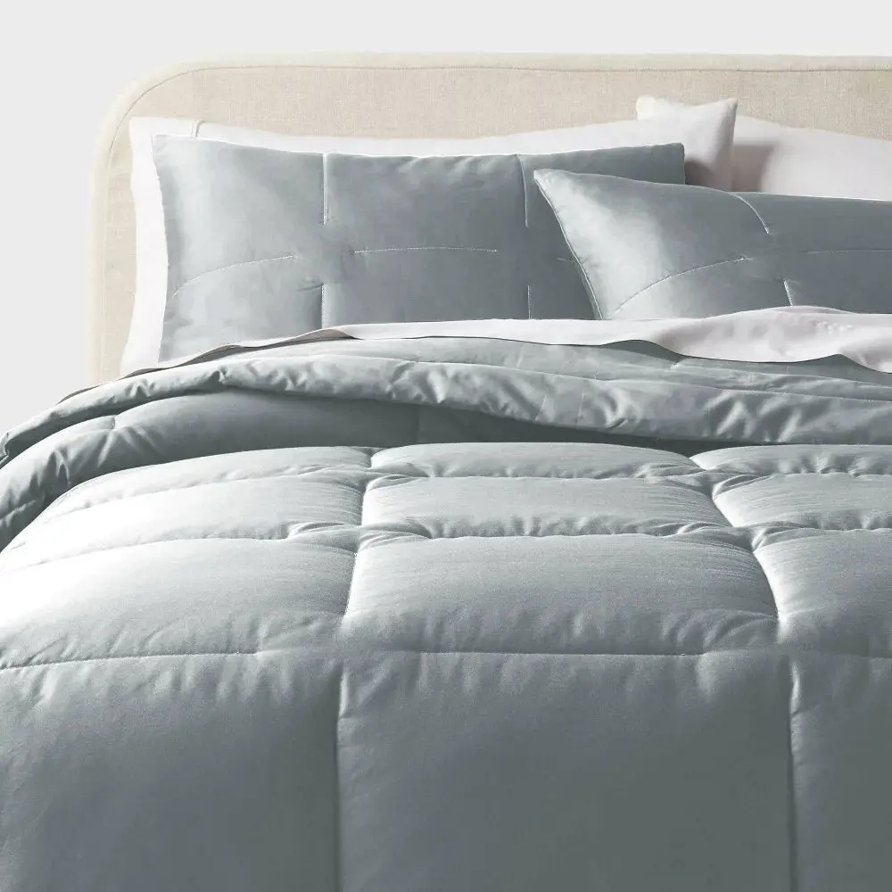 Full/Queen Performance Sateen Comforter and Shams Set Light Gray - Threshold
