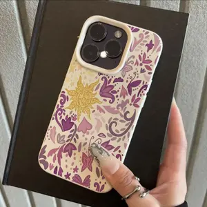 Phone Case: Sun and Purple Flower Design with Lychee Texture - High-Quality Protective Case for iPhone 17 16 15 14 13 12 11 PRO MAX PLUS 16E 17 AIR XR XS MAX Series