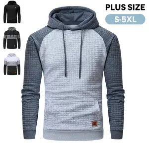 Men's Pullover Hoodies Plaid Jacquard Long Sleeve Drawstring Hipster Casual Hooded Sweatshirts with Kanga Pockets Large Size Casual Drawstring Hoody Top Fashion Athletic Hoodies Breathable Menswear【S-5XL】