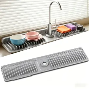 Kitchen Sink Faucet Draining Mat, Silicone Folding Splash Guard, Drainage Mat with Button Lock, Faucet Protector, Kitchen Accessories, Household Cleaners, Easy to Clean, No-Mess, Ideal Gift.
