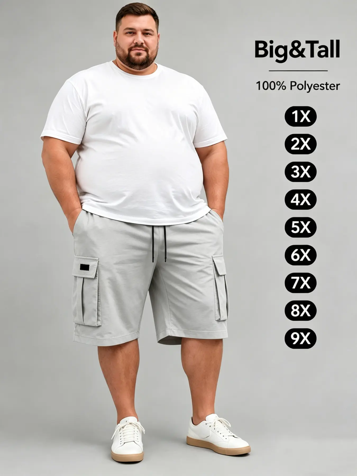 Large Size Men's Casual Plain Cargo Style Shorts with Functional Pockets, Lightweight Durable, Summer Essential for Daily Wear