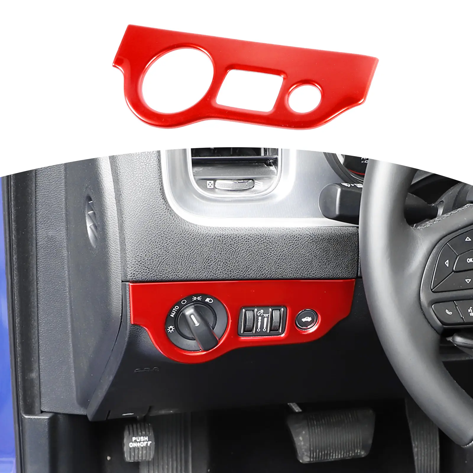 Pre-Pasted Headlight Switch Button Decor Cover Trim - 1-Piece Long-Lasting Car Interior Decoration, Auto Accessories Interior for Dodge Charger 2010+/Challenger 2015+