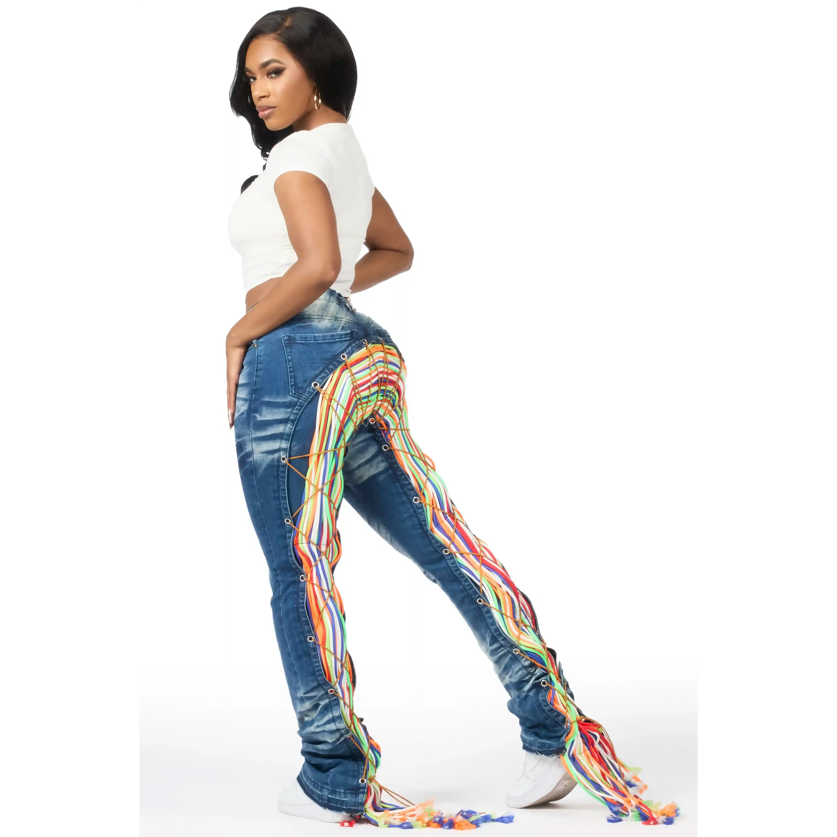 Ottiana Blue Wash Stacked Flare Jean