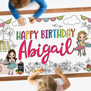 Tea Party Theme Birthday Decorations | Personalized Coloring Birthday Banner for Girls | Supplies for Party Table | Celebrating Birthday Game and Activities Entertainment | Customized Name