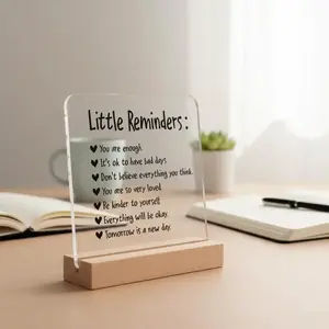 Little Reminders Acrylic Plaque with Wooden Stand, 1 Count Motivational Inspirational Desktop Decoration for Office Room Table, Novelty Desk DecorGift