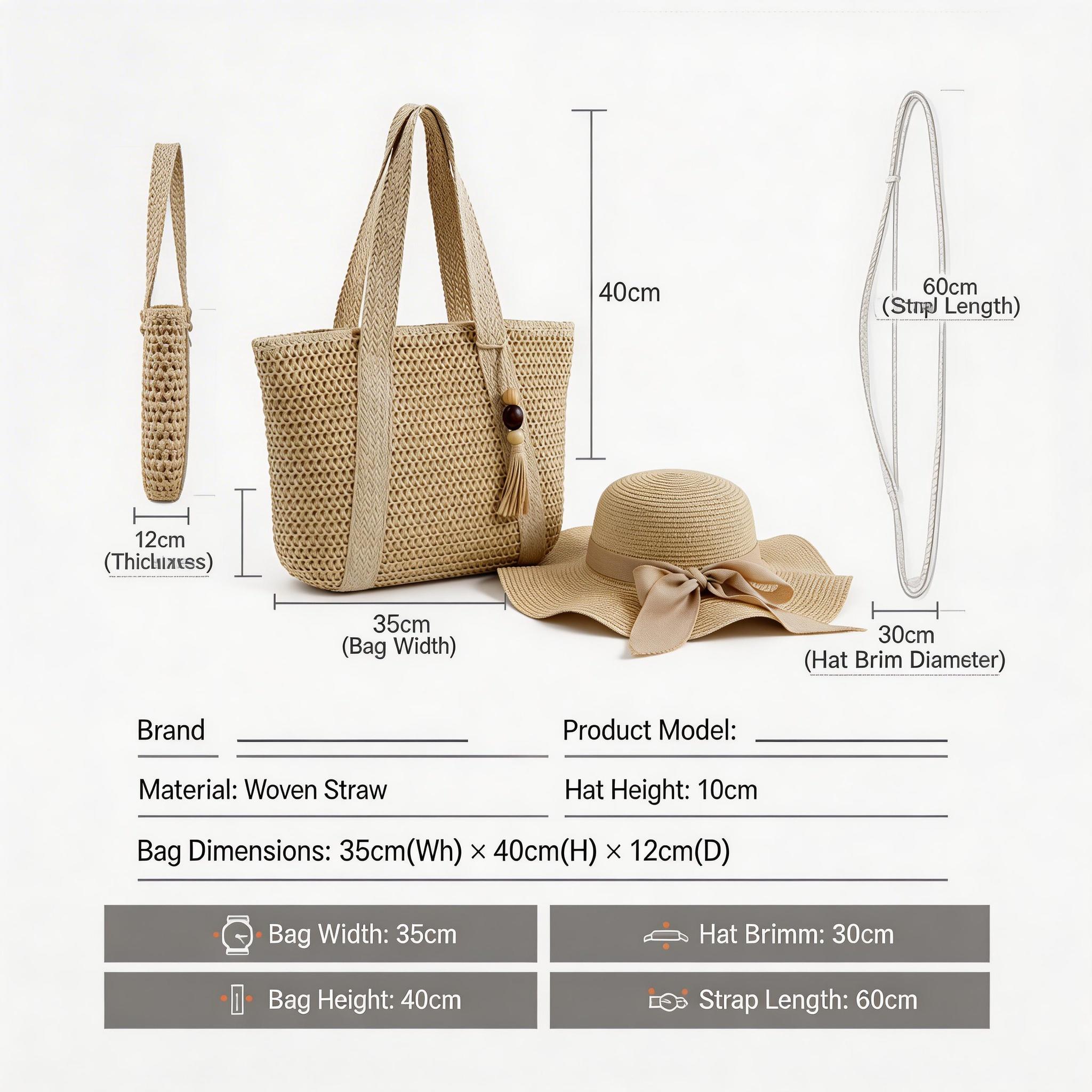 [Summer Limited Edition] Free Sun Hat with Bag Purchase! Women’s Handmade Straw Tote Bag + Foldable Sun Hat Set, Large-Capacity Handwoven Beach Bag for Summer Vacation #summerwins