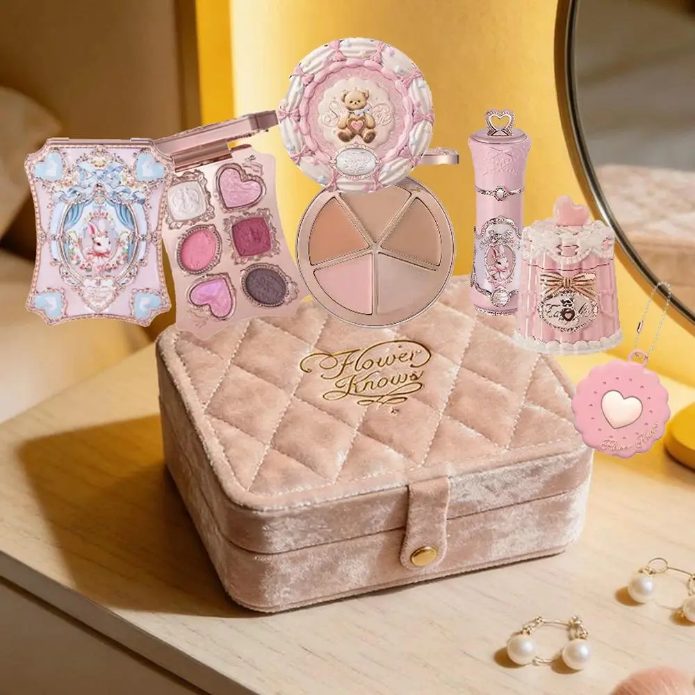 Flower knows makeup gift box, shimmering eyeshadow palette, cupid lip liner, full coverage concealer, all-in-one beauty kit