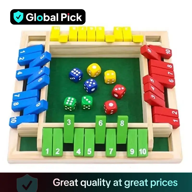 Wooden Board Game, 1 Box 4 Players Shut Box Dice Game, Classic Wooden Board Game, Family Board Games, Developing Skills Game