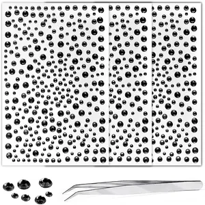 975Pcs Face Gems Hair Gems, Self-Adhesive Face Jewels Eye Jewels Rhinestones 3/4/5/6 mm DIY Face Gems Stick on, Hair Body Rhinestones Gems Crystals Pearls for Face Makeup, Crafts (gem_Black)