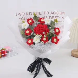 Hand-knitted rose bouquet, woolen knitted mixed bouquet, 1 artificial hand bouquet, knitted flowers, Valentine's Day, Mother's Day, birthday gifts, home decoration, party decoration, fruits, decorative bouquets