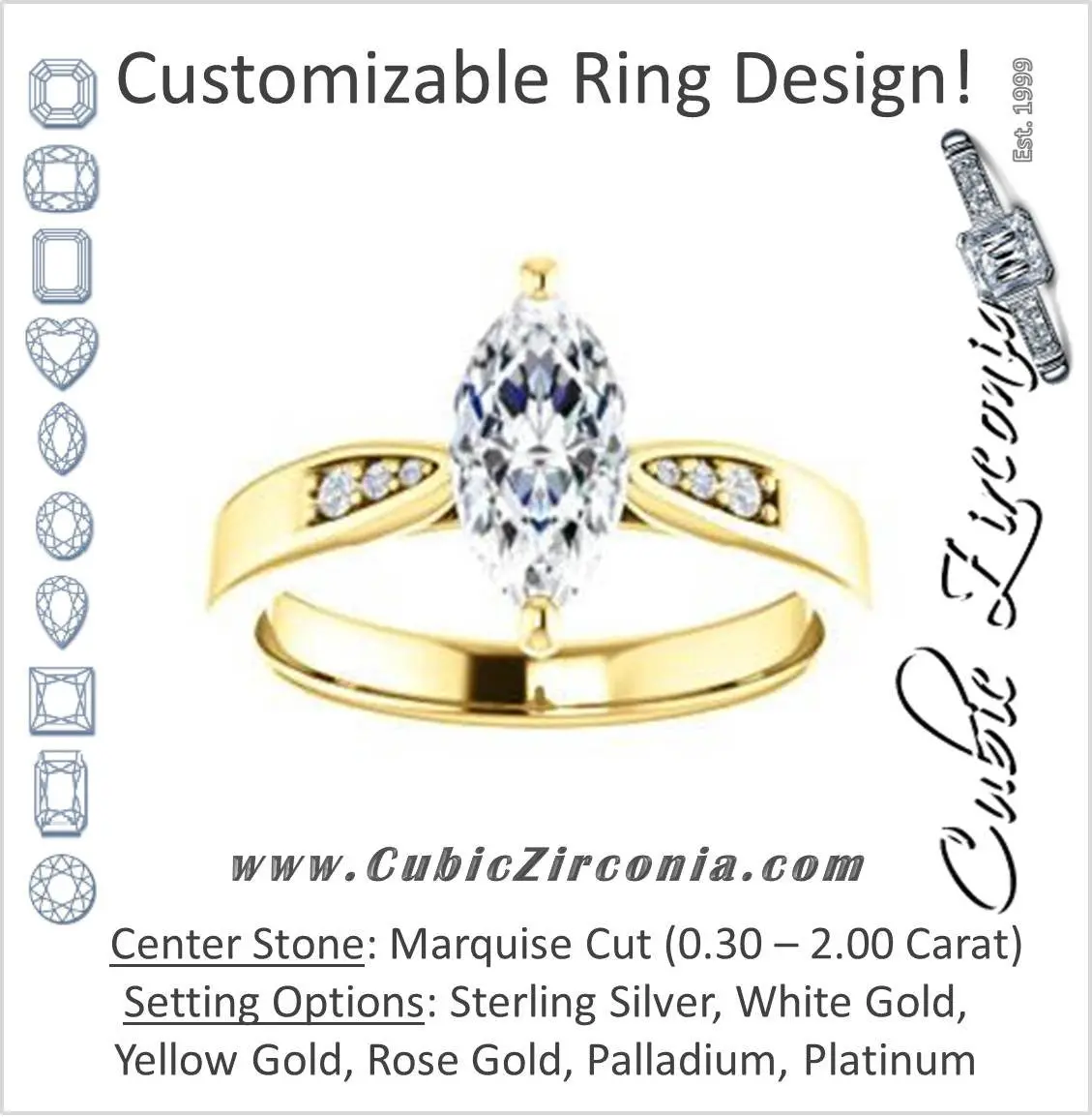 Cubic Zirconia Engagement Ring- The Ximena (Customizable Cathedral-Set Marquise Cut 7-stone Design)