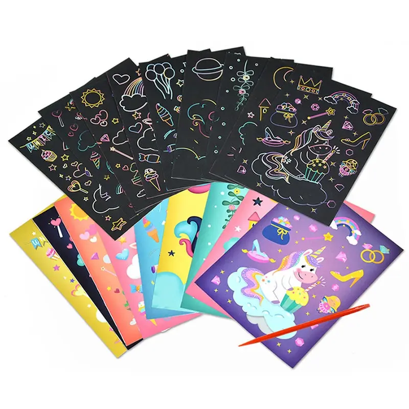Cartoon Scratch Art Book for Kids - Rainbow Drawing Paper for Art Creativity, Creative DIY Educational Toy Activities