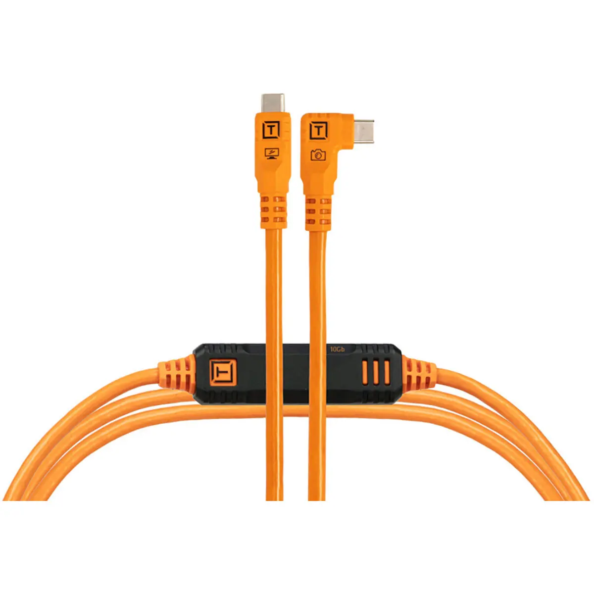 Tether Tools TetherPro Optima 10G Mobile USB-C Cable - 15' Straight to Right Angle Connector, Orange