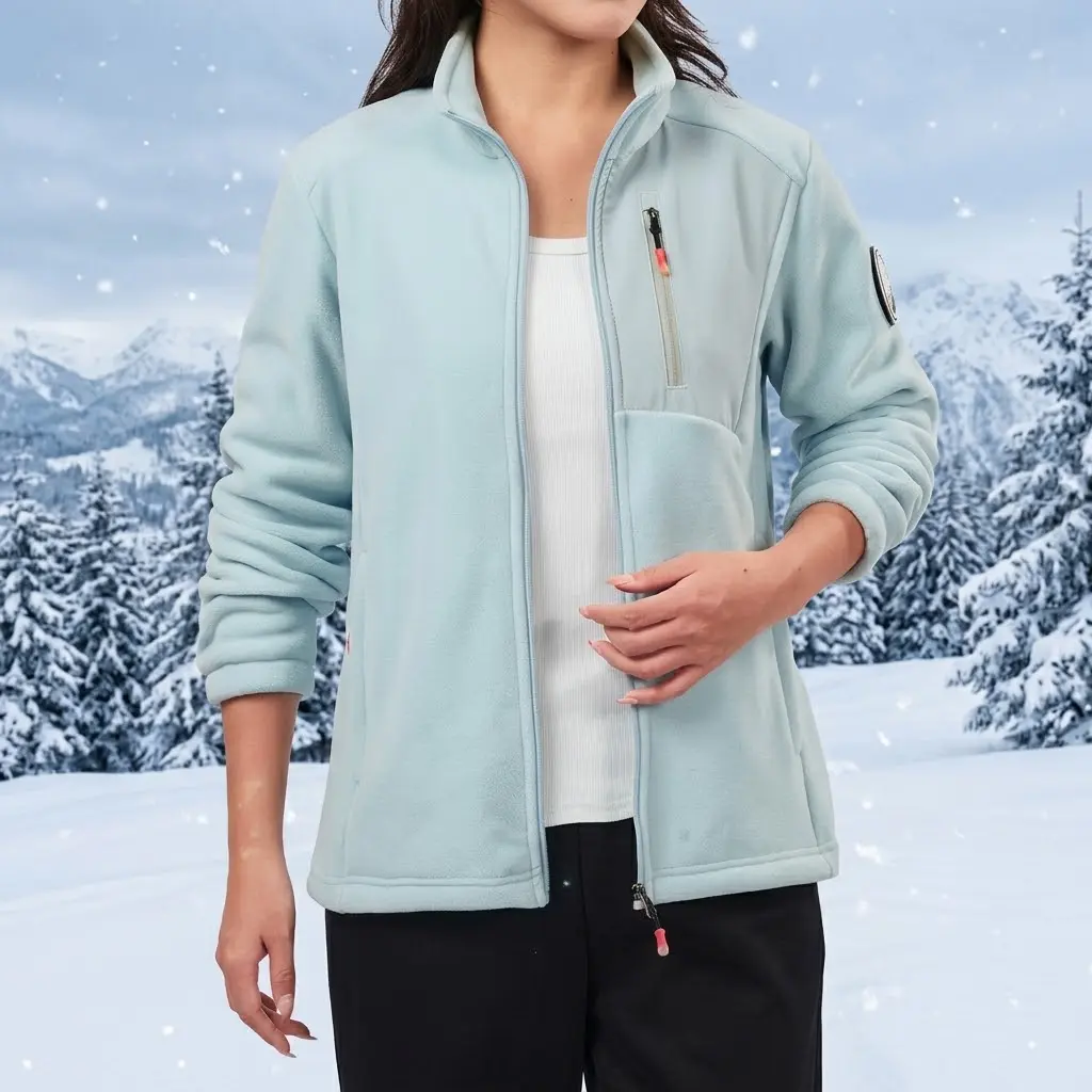 Women’s autumn/winter fleece jacket, high-neck outerwear with zipper and fleecing, outdoor casual running sports jacket