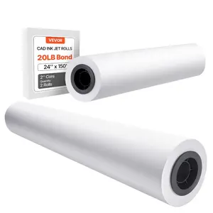 summervibes 24-in x 150-ft Wide Format Bond Paper Plotter Rolls, 2 Rolls with 2-in Core, 20 LB, Ideal for CAD Drawings and Architectural Designs, Two Rolls