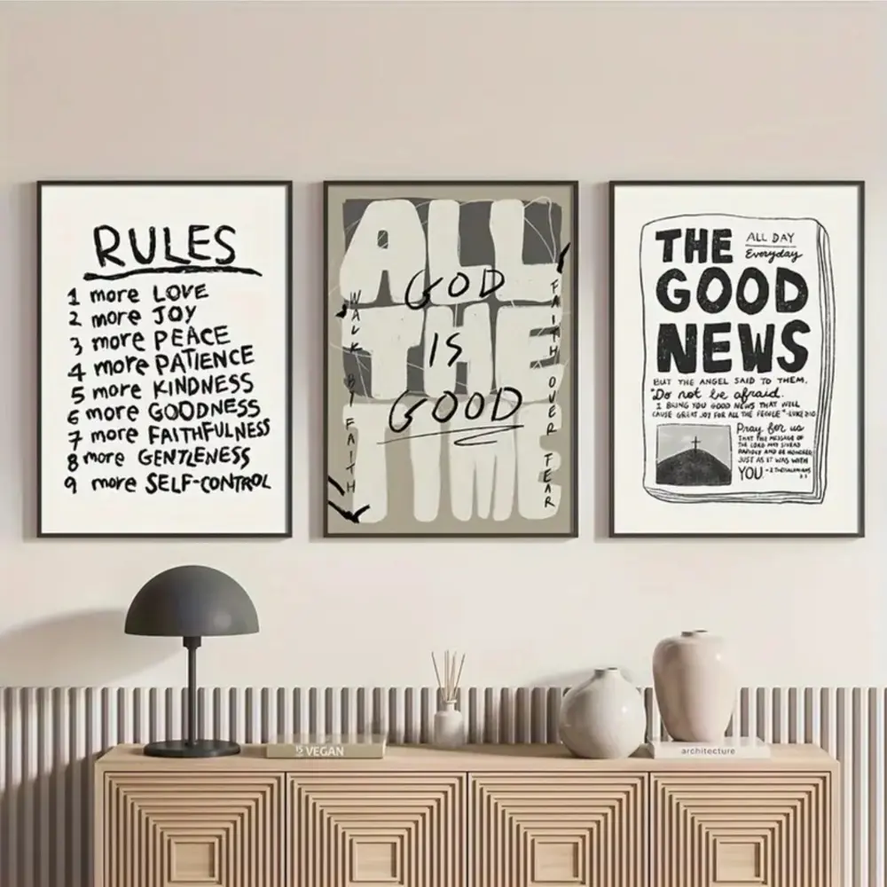 Modern Minimalist Design Christian Quote Prints Home Wall Art Set, 3pcs Wooden Frame Religious Inspirational Decor, Simple Modern Style Hanging Paintings Decorative Artwork