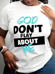 Men's Faith-Based "God Don't Play About Me" Quote Print T-Shirt, Casual Everyday Comfortable Fabric Top,summerwins