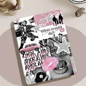 Fashionable Protective Case for The 2021 for ipad Pro 11 with Stand, Cartoon Design for Ipad 9 (10.2 Inches), Includes Pencil Slot, Transparent Case for Apple 2020, Shockproof for Ipad 11 Inch (M3)/for Ipad 11 (A16)/Air 2 (9.7 Inches)/2024 M4/Air 3/