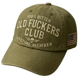 Old Fuckers Club Distressed Vintage Baseball Cap – Embroidered "100% Bitter Lifetime Member" Adjustable Dad Hat, Green