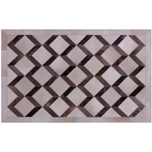 3' 3" X 5' 0" Brown & White Natural Cowhide Hand Stitched Rug - C3424