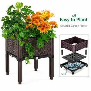 Plastic Elevated Planters for Raised Garden Bed with Legs for Outdoor Plants Box Kits with Drainage Holes for Patio Deck Balcony to Planting Flowers,Vegetables,Tomato and Herbs
